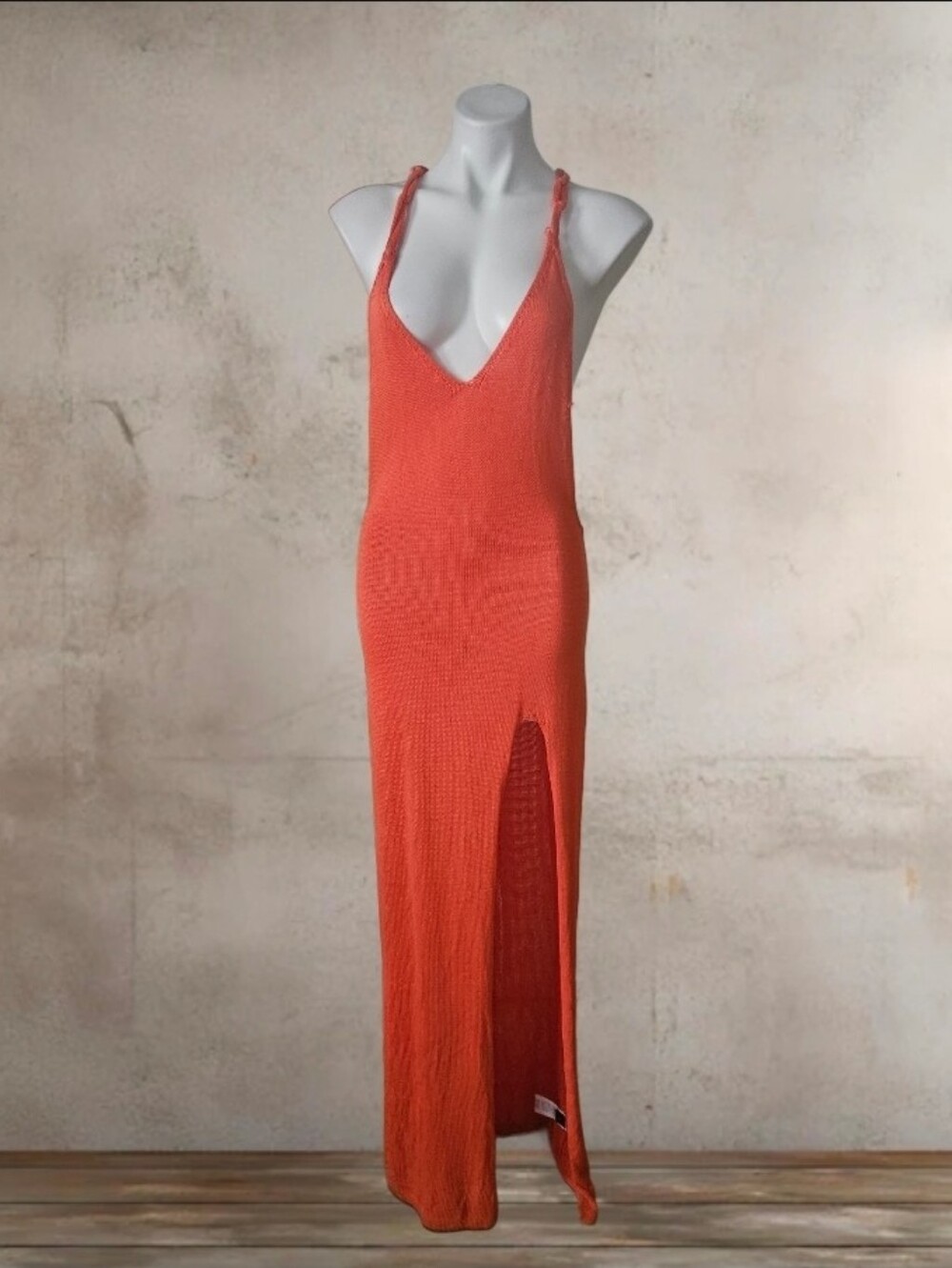 Bright Orange Knit Maxi Dress with Side Slit Small (AS IS) - Picture 2 of 8